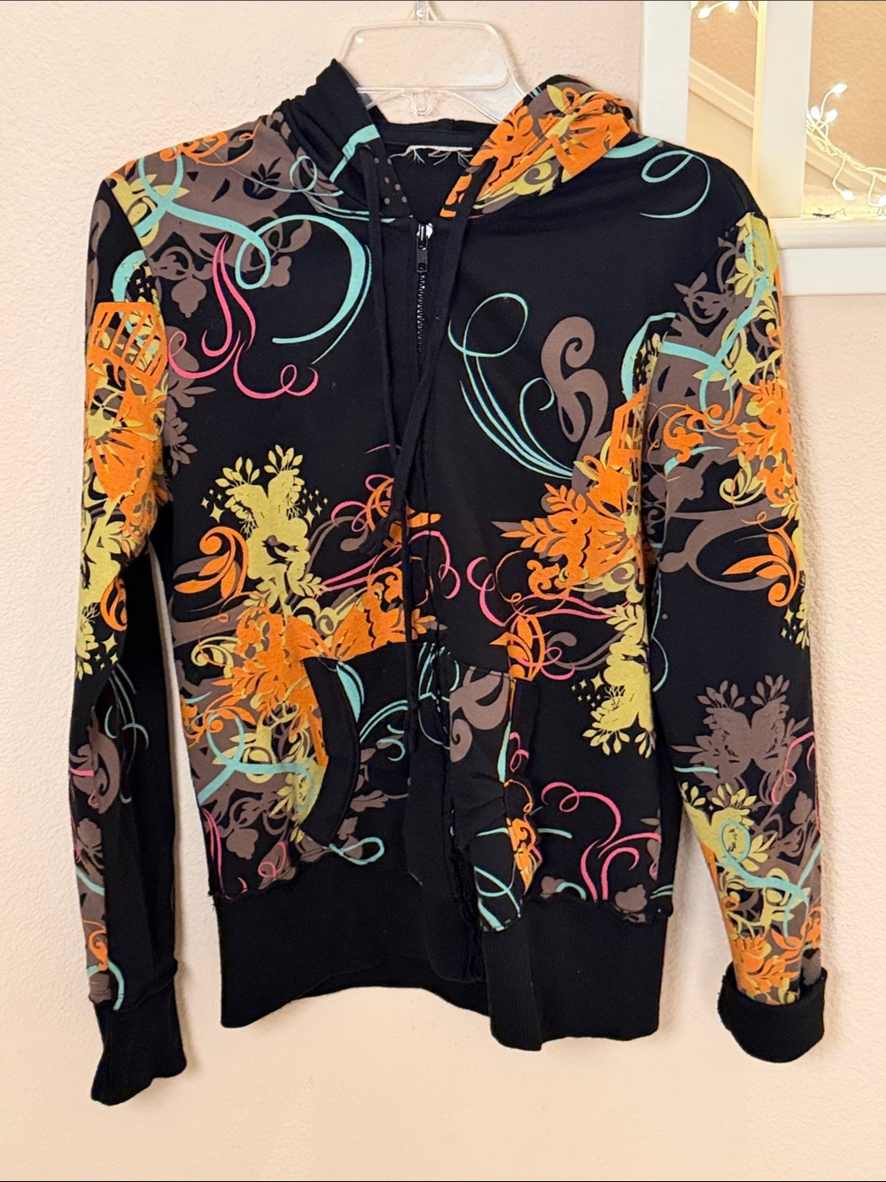 Mossimo Black Floral-Print Zip Hoodie